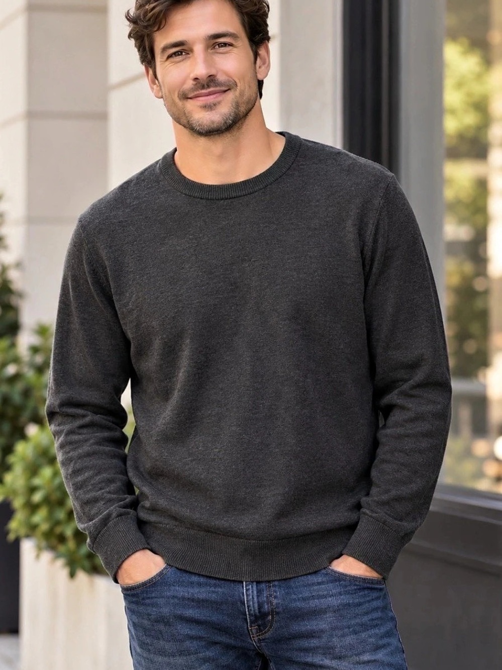 GAP Men’s 100% Cotton Charcoal Grey Crewneck Knit Sweater Large